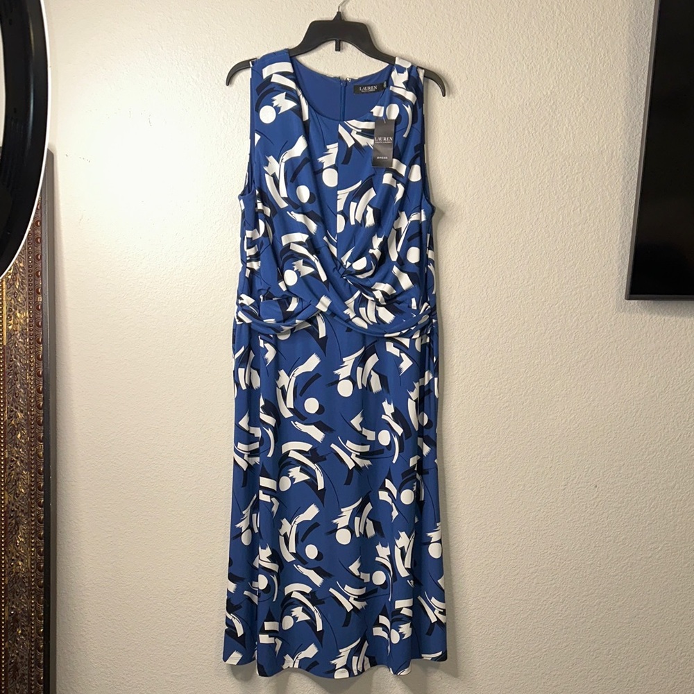 Ralph Lauren Black Label Abstract Blue‎ and White Midi Dress